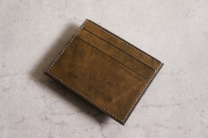 二卡短夹/橄榄绿色【意大利植韖革协会皮革】 / 现货 - 皮夹/钱包 - 真皮 绿色