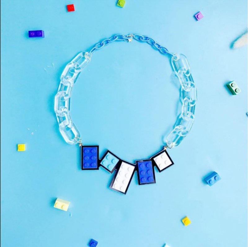 几何系列 项链   限量 中性 白色 蓝色 黑色 积木 坠子 颈链  排链 - 项链 - 其他材质 蓝色