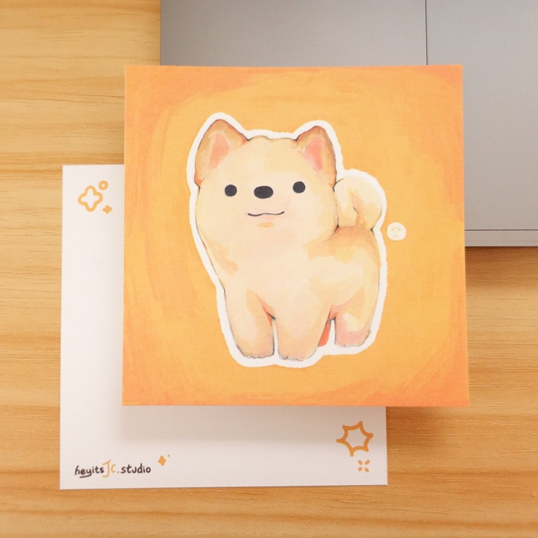 【插画小卡】白色柴犬小卡 Shiba Print | 狗狗小卡 | 装饰送礼 - 卡片/明信片 - 纸 橘色