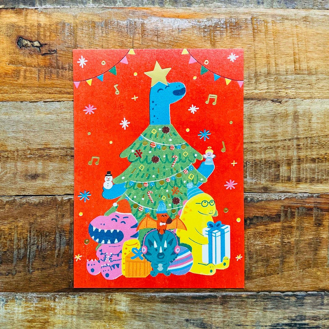 恐龙好朋友/闪亮圣诞树/烫金明信片 - 卡片/明信片 - 纸 