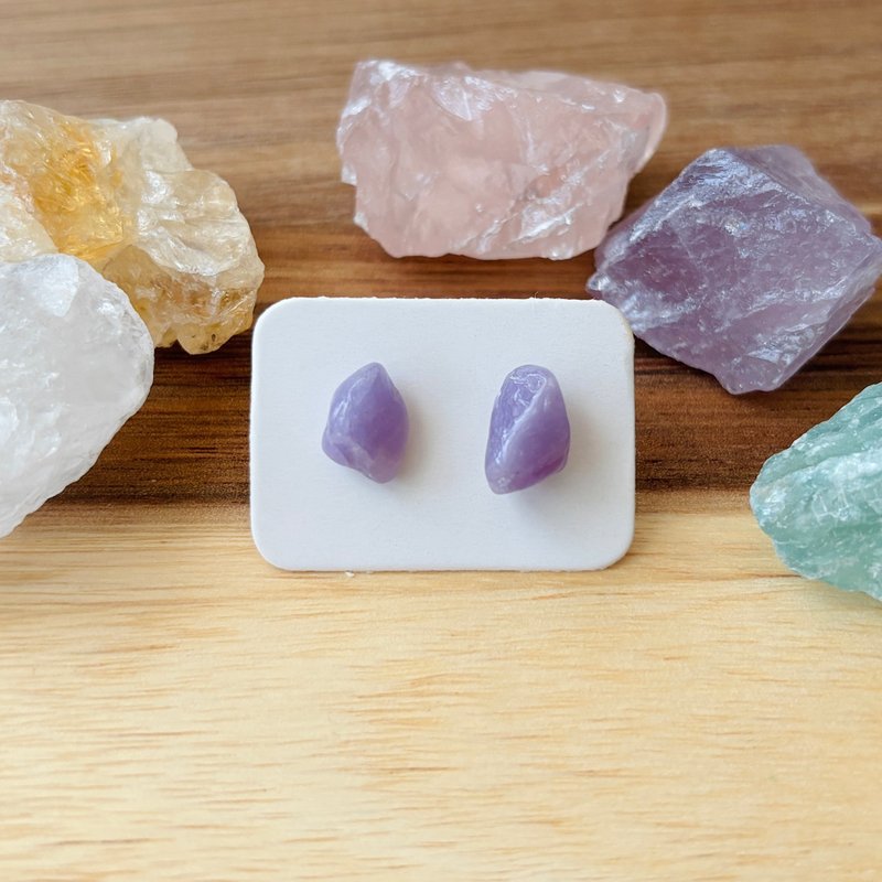 石光-天然矿石耳环-紫水晶06 - 耳环/耳夹 - 半宝石 紫色