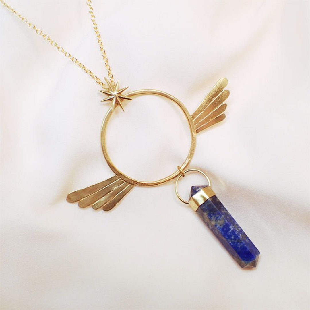 Feather lapis necklace - 项链 - 宝石 蓝色