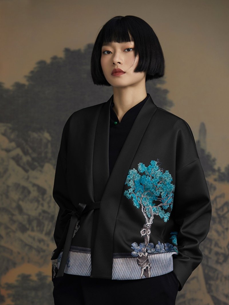 玉树/中国风茶服系带 唐装汉服外套 - 女装西装外套/风衣 - 聚酯纤维 黑色