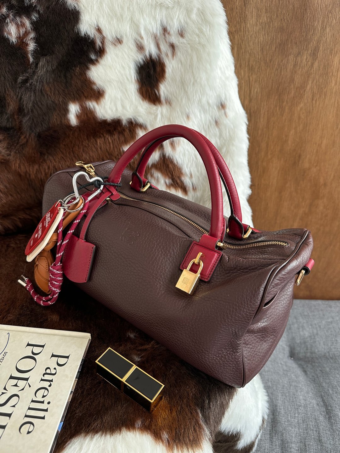 中古包 Loewe 罗意威 法棍波士顿包 - 手提包/手提袋 - 真皮 咖啡色