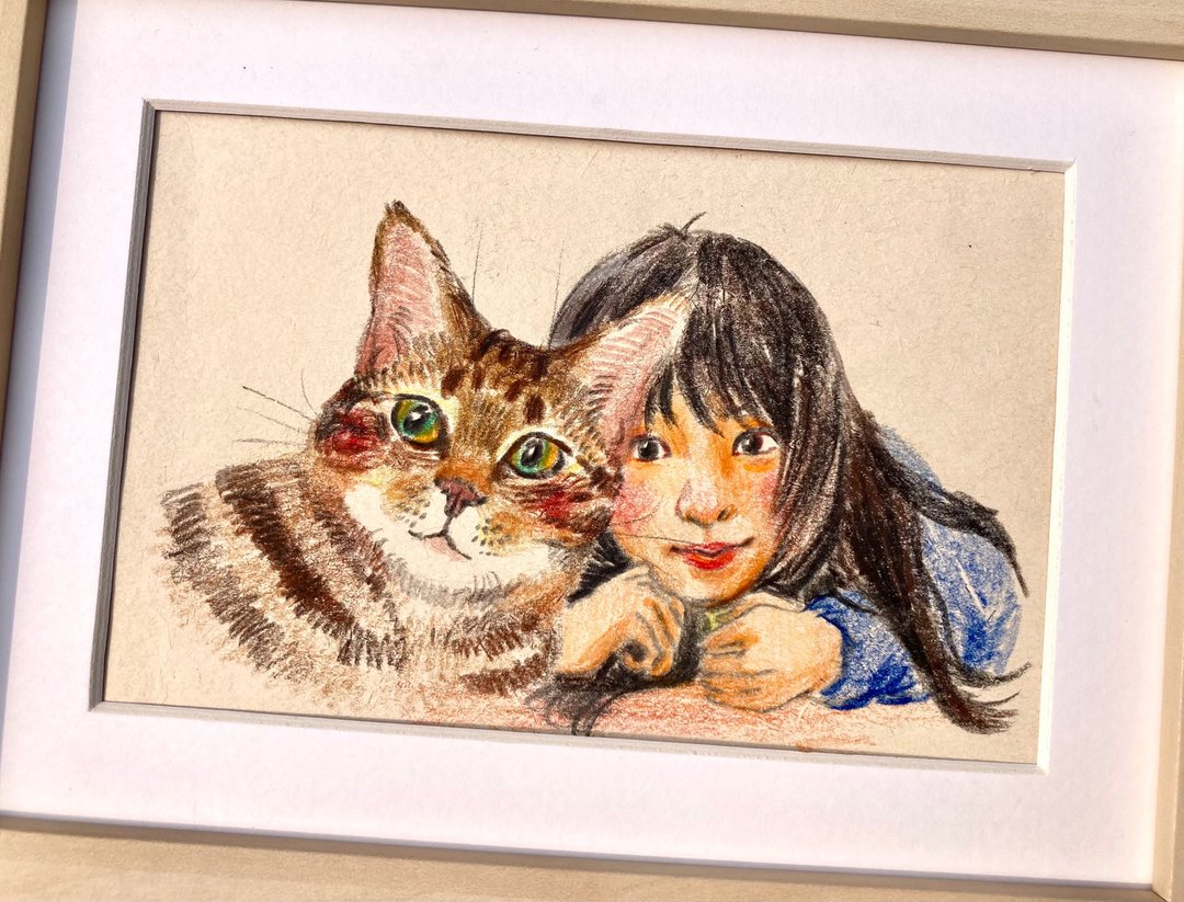 定制  宠物插画 精致温馨插画 女孩与猫猫 含框包装 似颜绘 - 订制画像 - 纸 