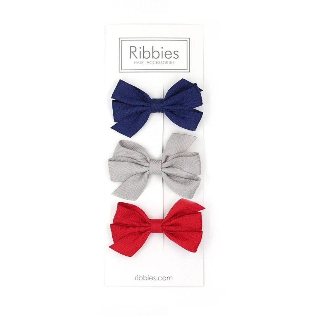 英国Ribbies 三层中蝴蝶结3入组-红蓝系列 - 发饰 - 聚酯纤维 