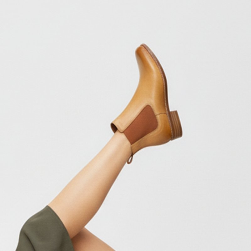 雀尔西女短靴/浅咖色/609C楦 - 女款短靴 - 真皮 咖啡色