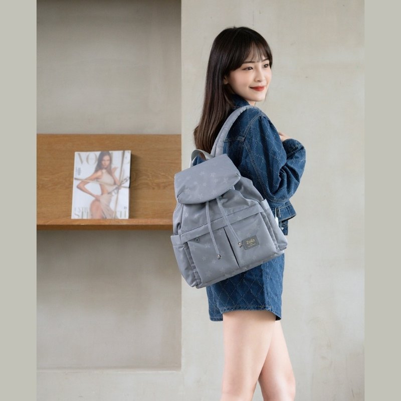 小清新束口后背包 (M) _银河灰星空 - 后背包/双肩包 - 聚酯纤维 灰色