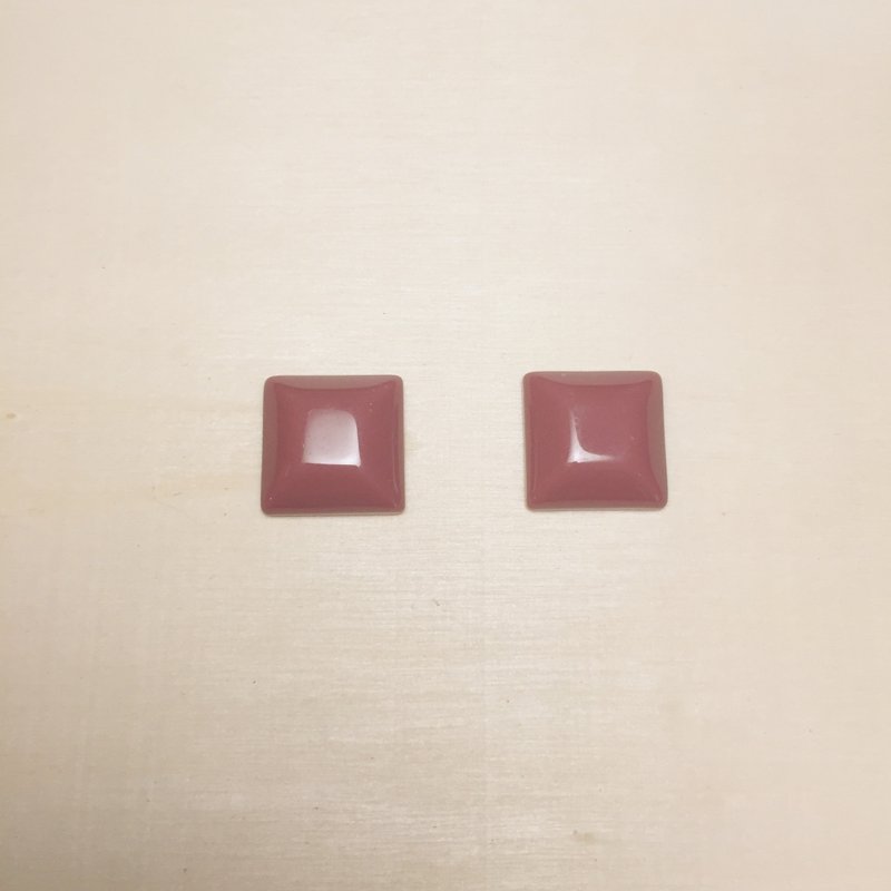 复古砖红方形菱形耳环耳夹 - 耳环/耳夹 - 树脂 咖啡色