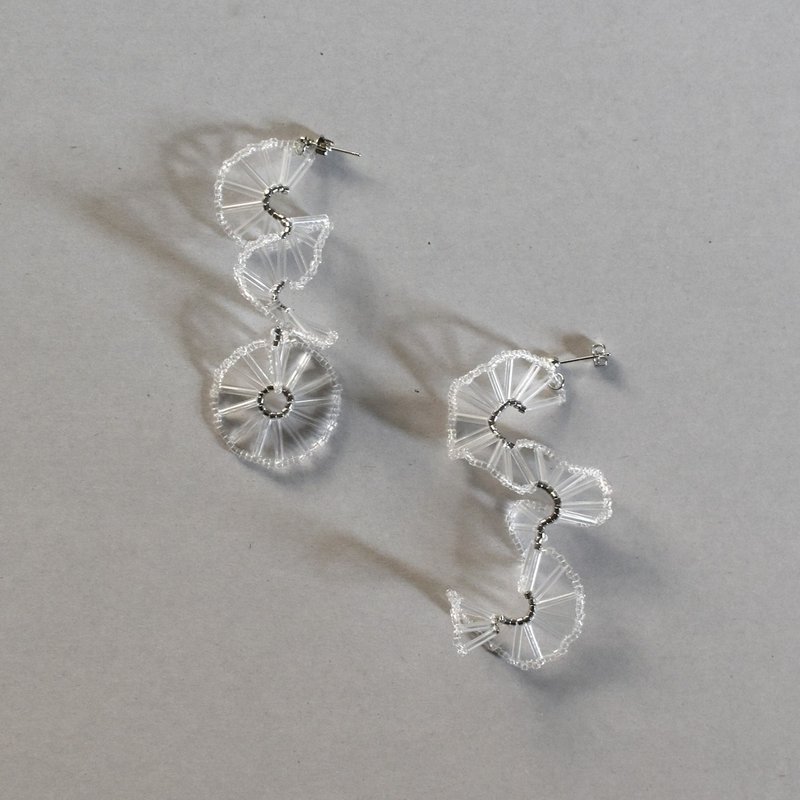 2025.07.新作 _ 浪 L / 银 - 耳环/耳夹 - 玻璃 