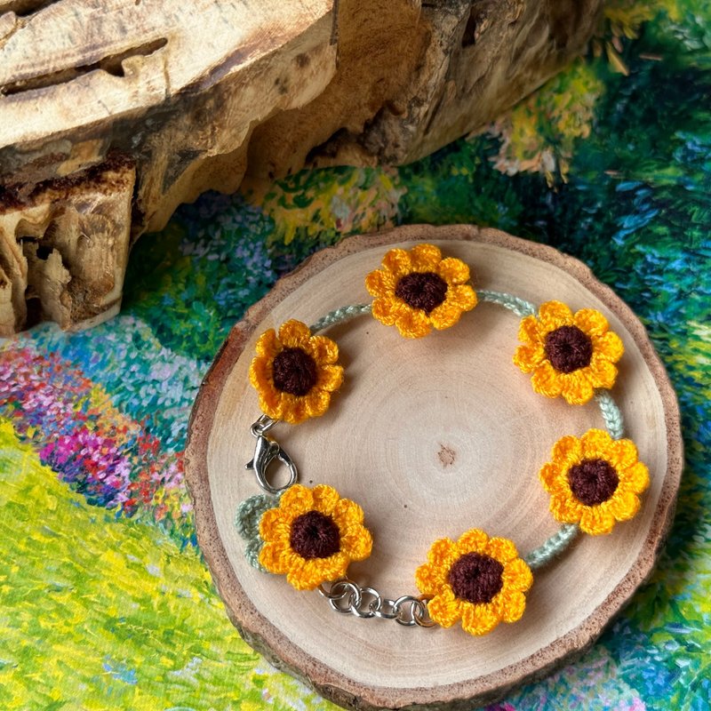 手環 Blooming Sunflowers Van Gogh Crochet Bracelet - 手链/手环 - 绣线 黄色
