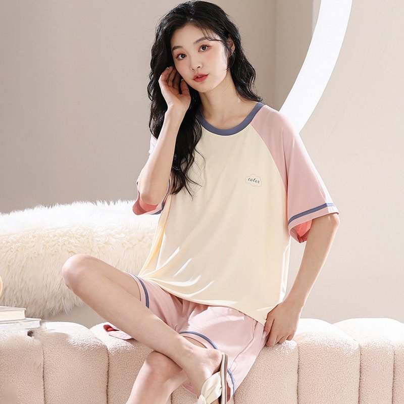 Pink Lady 罩杯式 成套女睡衣 粉调乐活 落肩短袖 两件式居家服 - 居家服/睡衣 - 其他人造纤维 粉红色