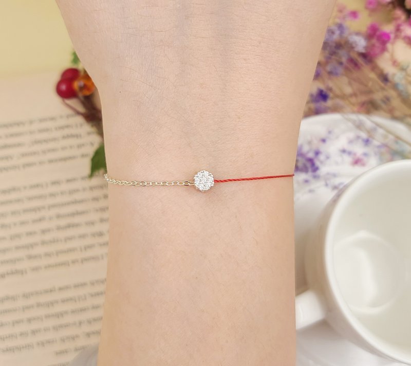 半线半链 925 纯银 七小镶钻 手链 手线 红线 满钻 热门 闺蜜 钻 - 手链/手环 - 聚酯纤维 红色