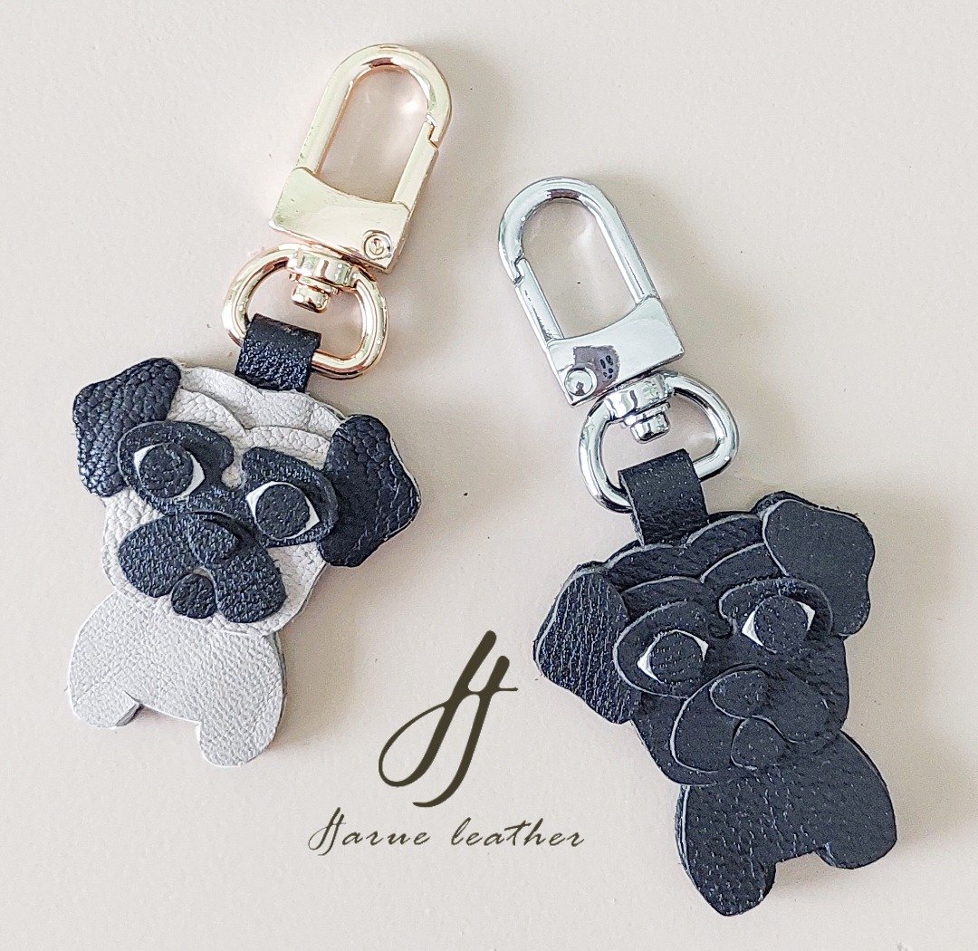 Customized Handmade Pug Dog Leather Keychain - 钥匙链/钥匙包 - 真皮 