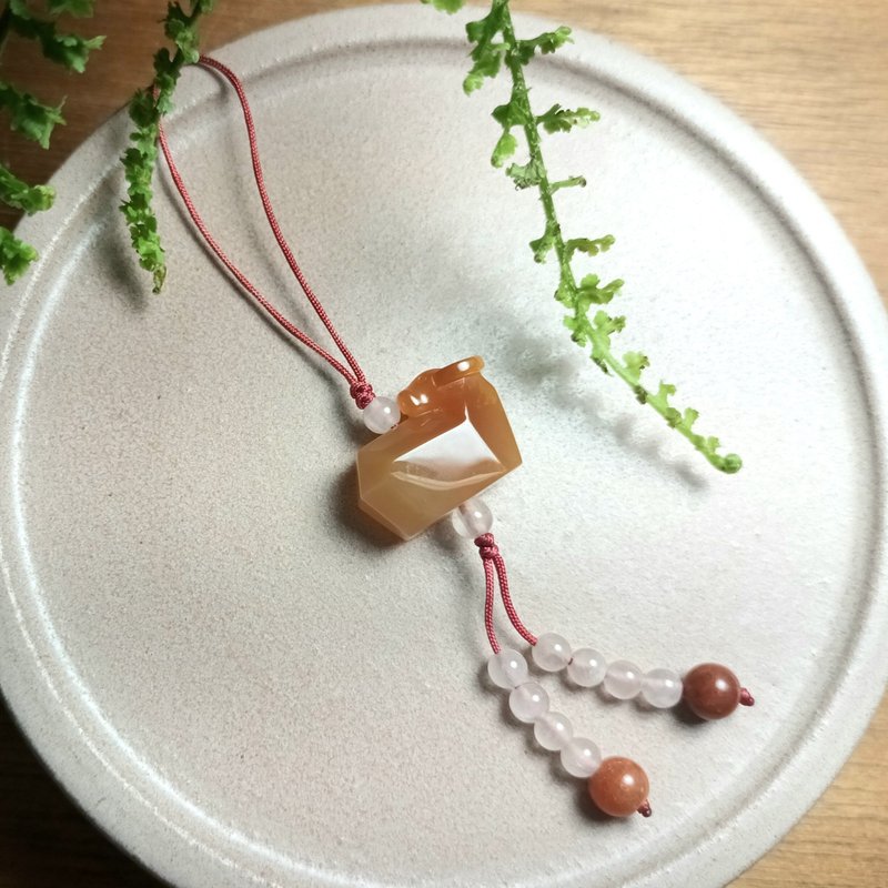 吊饰 牛转干坤 红玉髓+粉晶+红东菱玉/扭转干坤好运来/ - 吊饰 - 玉石 红色