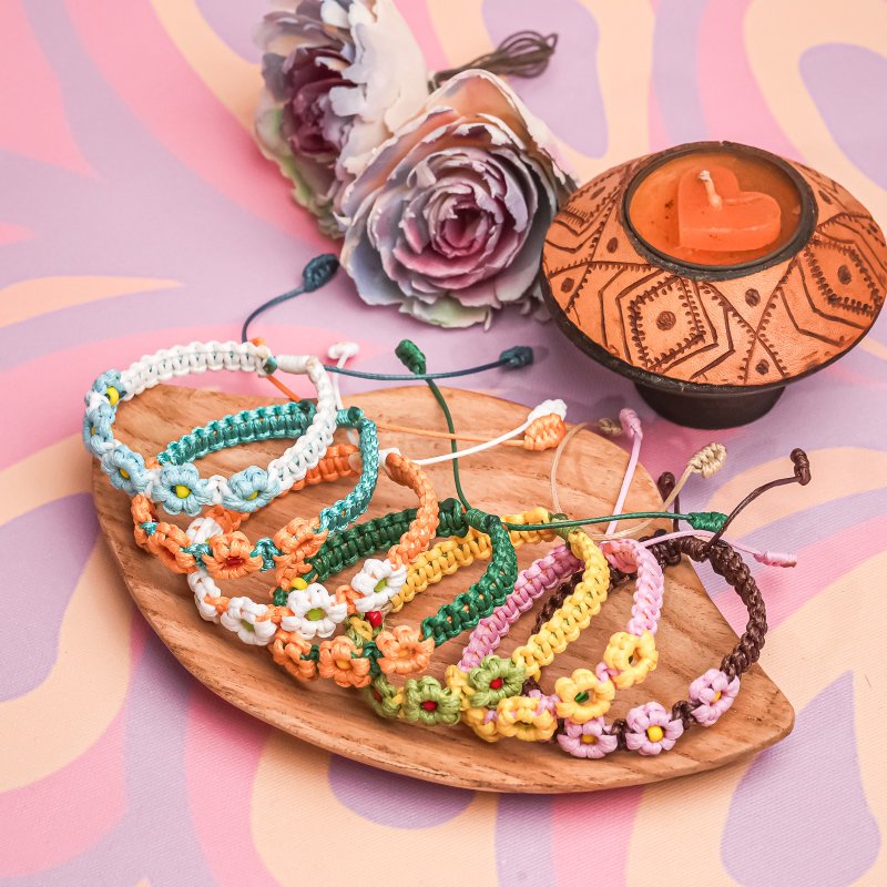 【原风艺站】雏菊蜡绳手环 | 原住民 族服 台湾印象 - 手链/手环 - 其他材质 