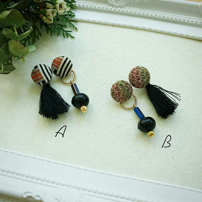 :: 籽语复古组合耳环－黑色流苏款 - 耳环/耳夹 - 丝．绢 黑色