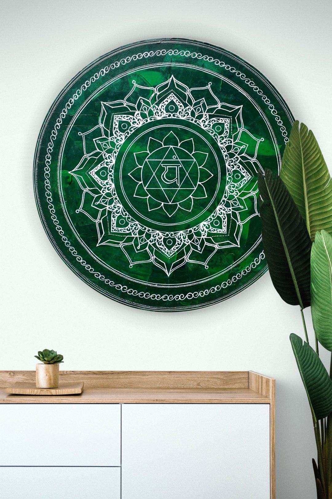 曼陀罗 Anahata 心轮象征禅宗艺术精神神圣几何绘画 - 墙贴/壁贴 - 压克力 绿色