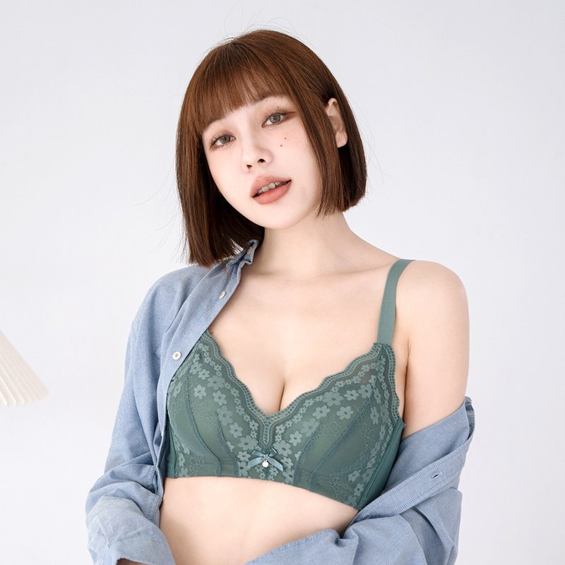 Pink Lady 无钢圈 AB罩杯 艳夏繁花 均匀加厚杯 柔滑侧片内衣 - 女士内衣裤 - 其他人造纤维 绿色