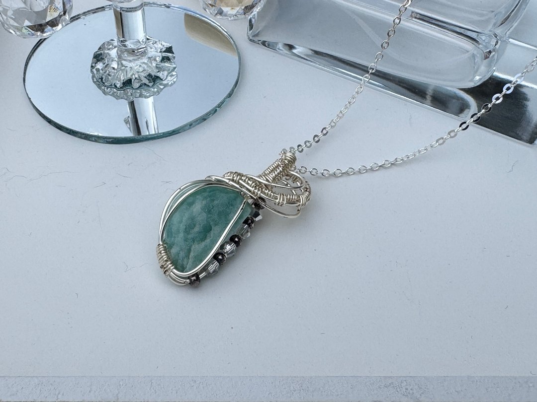 221107 wire wrapping 天河石 铜线 绕线 吊堕 - 项链 - 铜/黄铜 绿色