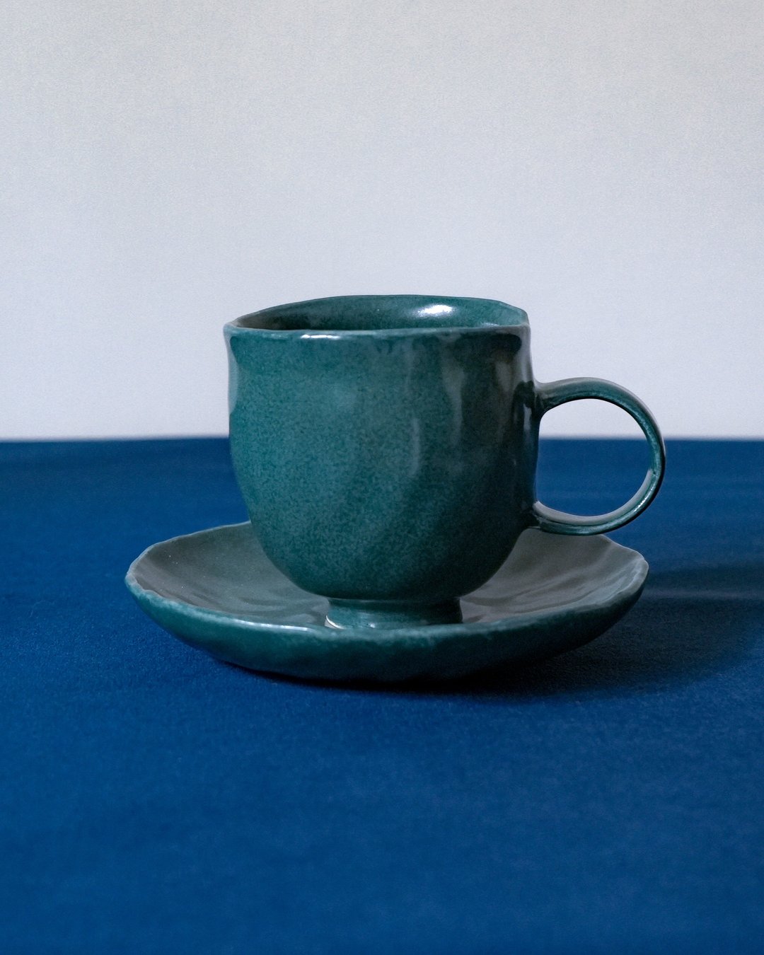 陶瓷 咖啡杯碟 茶杯碟 杯盘组 绿沼 Espresso Cup and saucer - 盘子/餐盘/盘架 - 陶 绿色