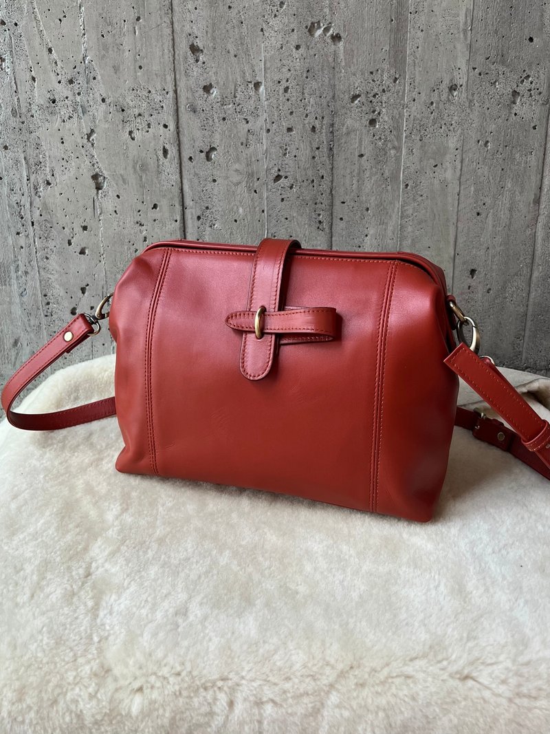 变胖又变高的愈盒包 复古暗橘 口金包 医生包 侧背包 意大利真皮 - 侧背包/斜挎包 - 真皮 橘色