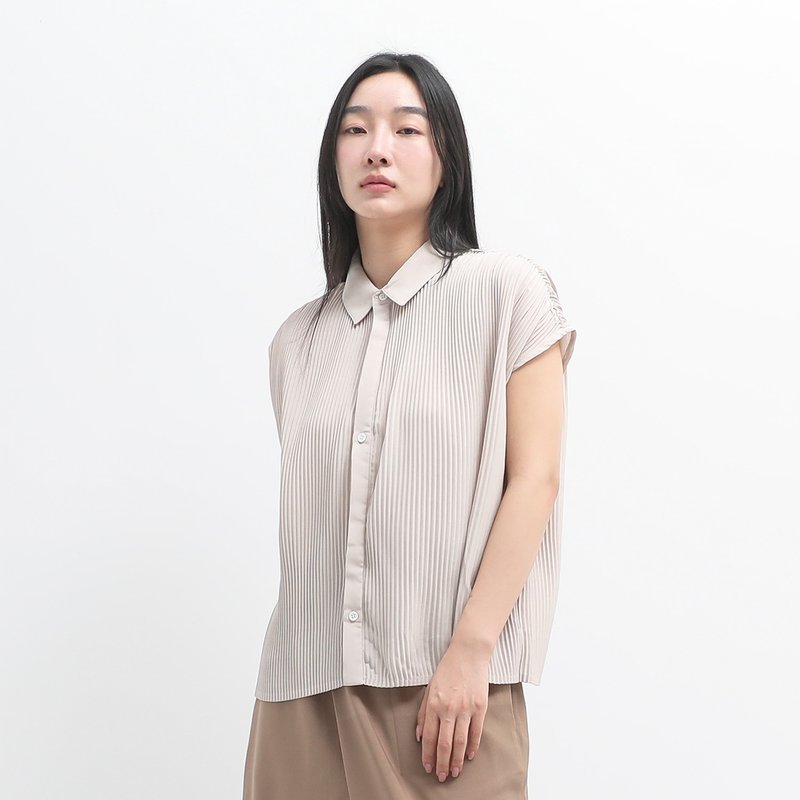 【经典原创】Yingluo_映落全褶衬衫_CLT019_米 - 女装上衣 - 聚酯纤维 卡其色