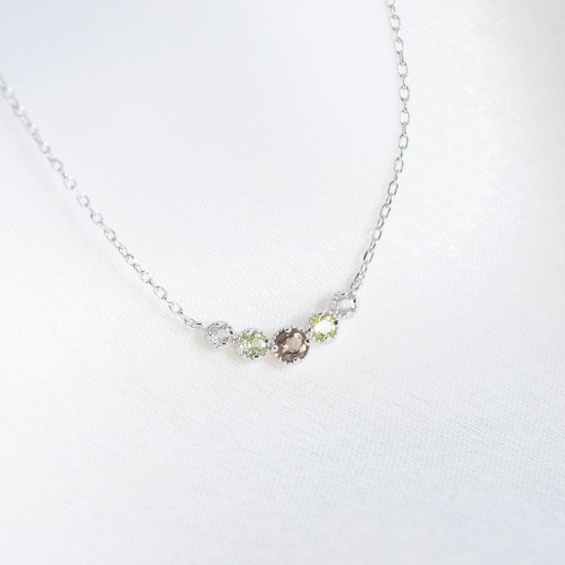 橄榄石 白水晶 茶晶925纯银微笑排钻设计项链 - 项链 - 水晶 银色