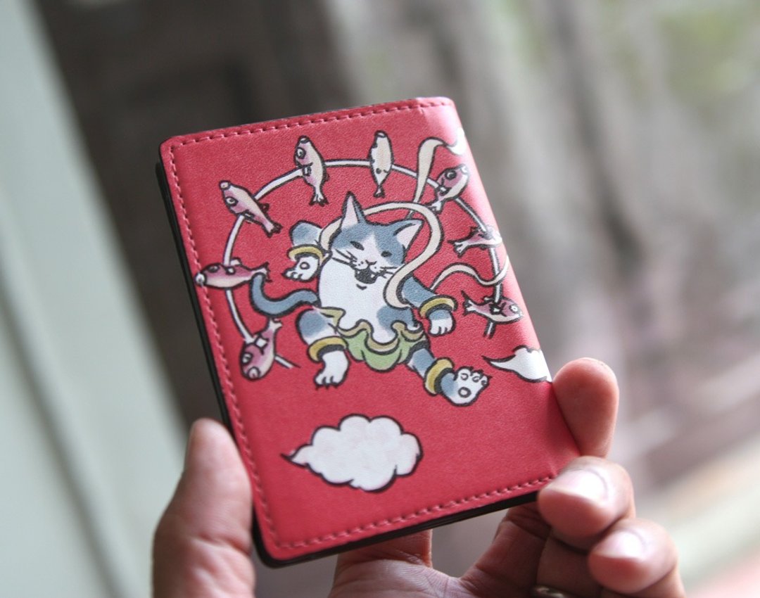 Business card holder Fujin Raijin Red - 名片夹/名片盒 - 其他人造纤维 红色