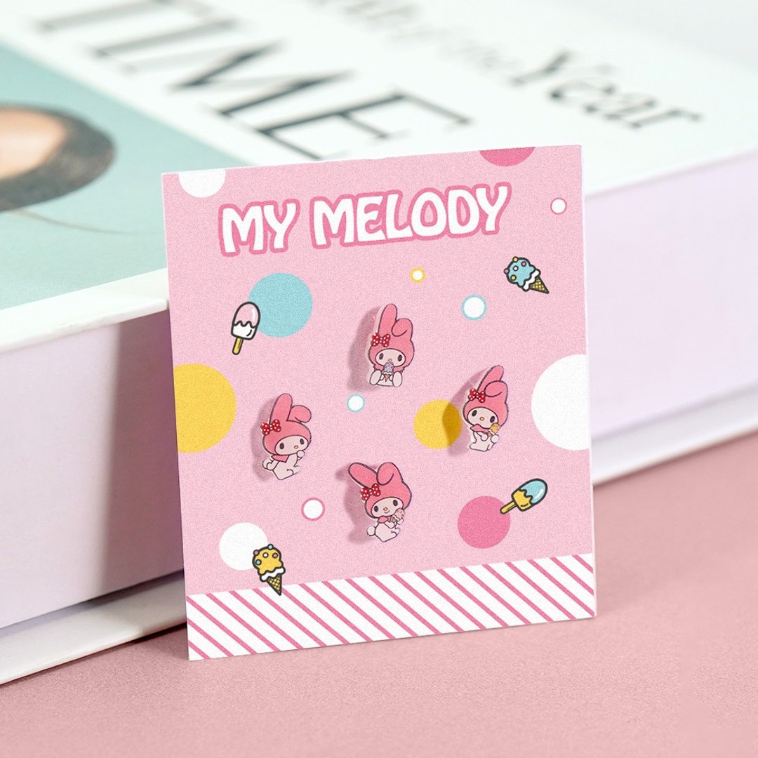 My melody系列-美乐蒂造型耳环组-冰淇淋款 - 耳环/耳夹 - 其他金属 多色