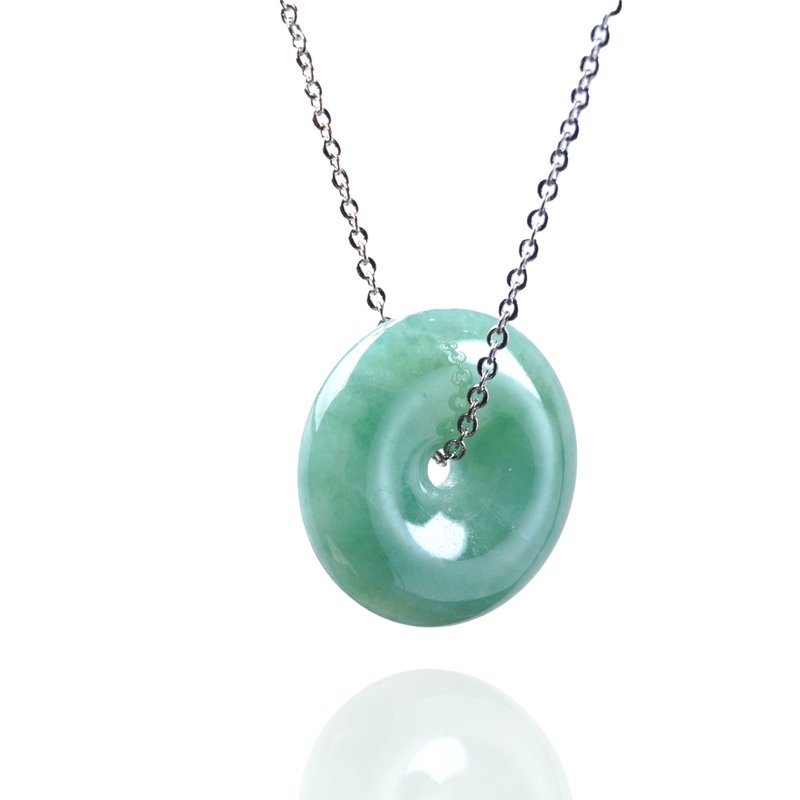 【愿·平安】冰飘绿花翡翠平安扣项链 | 天然缅甸翡翠A货 | 送礼 - 吊饰 - 玉石 绿色