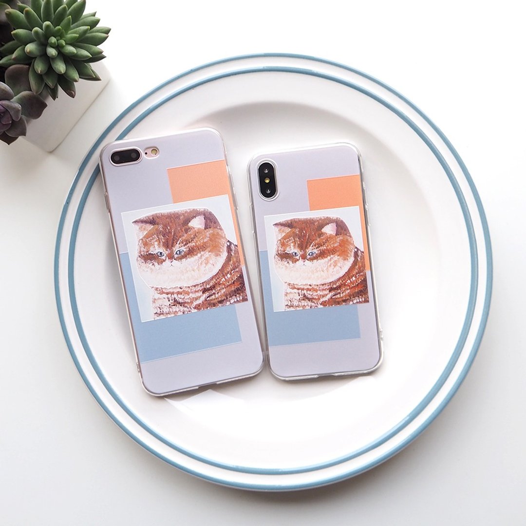 疗愈肥猫手机壳/iphonex/定制化/浅蓝色/原创设计/全包裹软壳 - 手机壳/手机套 - 塑料 蓝色