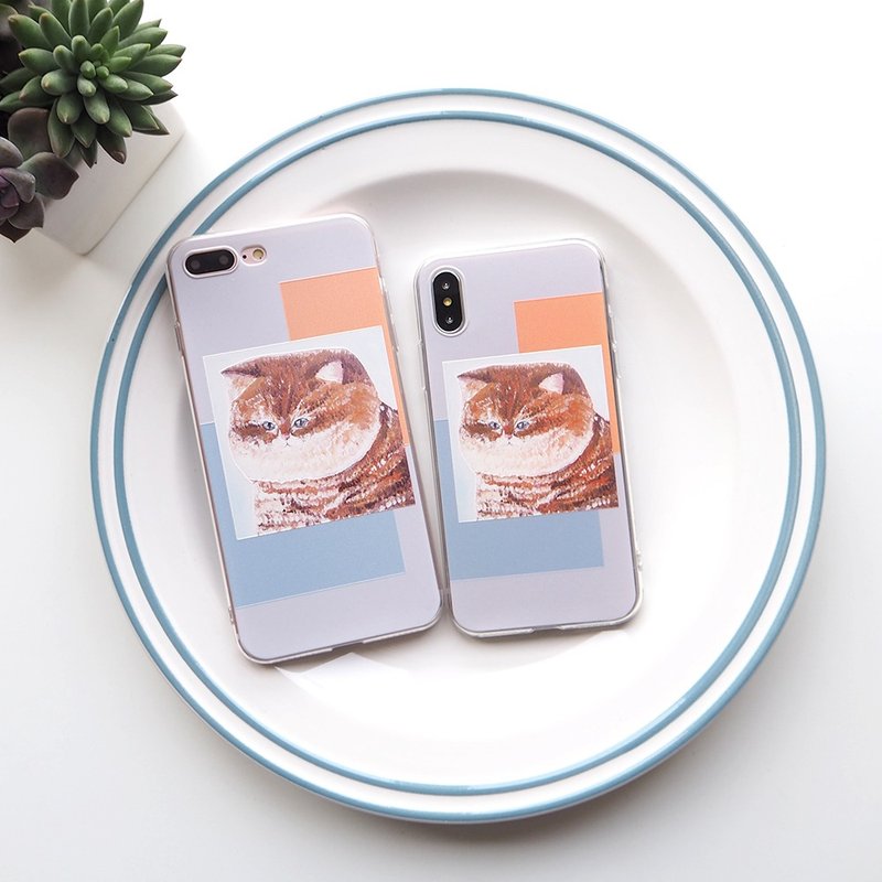 疗愈肥猫手机壳/iphonex/定制化/浅蓝色/原创设计/全包裹软壳 - 手机壳/手机套 - 塑料 蓝色