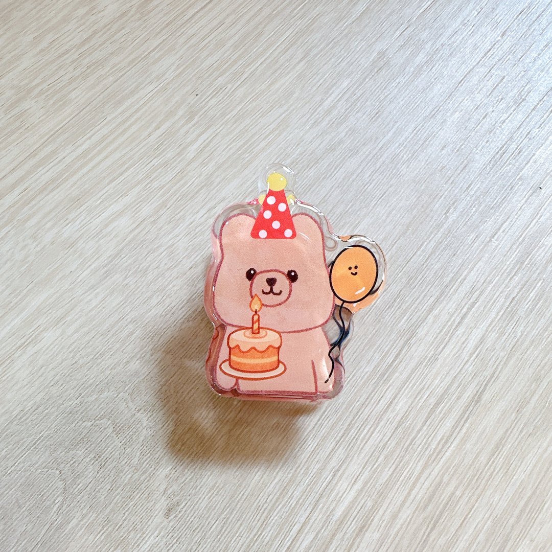 生日快乐林檎小熊 压克力磁铁夹 - 冰箱贴/磁贴 - 压克力 橘色