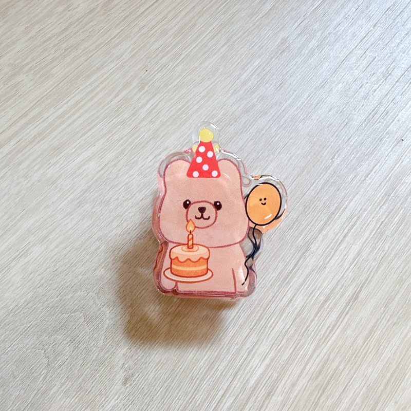 生日快乐林檎小熊 压克力磁铁夹 - 冰箱贴/磁贴 - 压克力 橘色