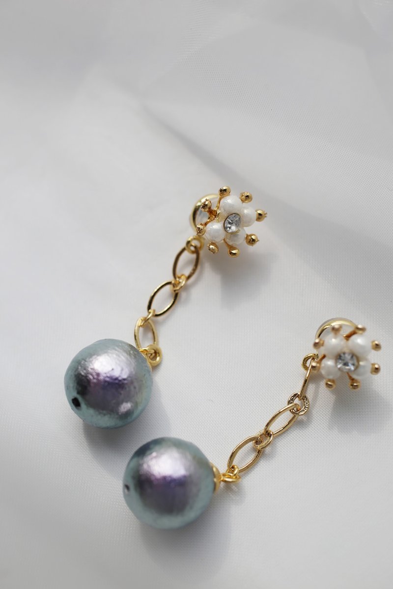 春日印象— 葡萄棉花糖 - 耳环/耳夹 - 珍珠 白色