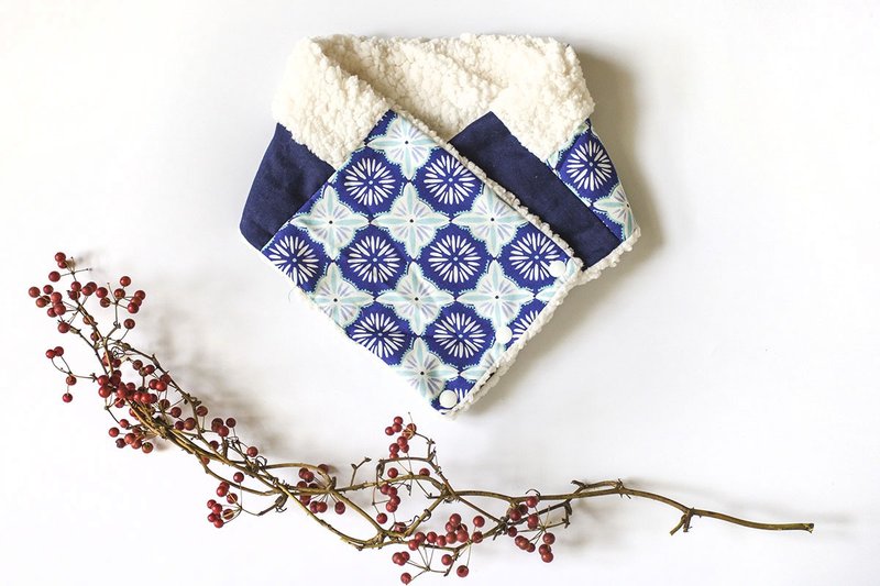 复古窗花 有机棉职人手作保暖脖围 围巾 - 围巾/披肩 - 棉．麻 蓝色