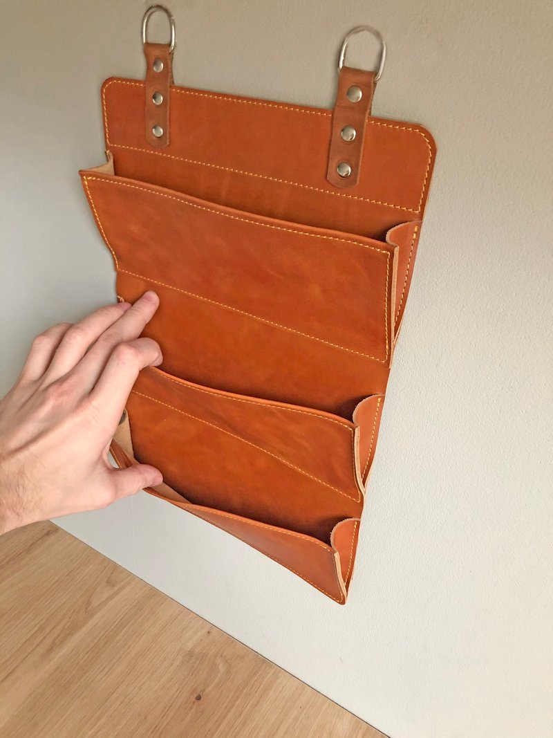 Leather wall mail pocket, leather wall pocket organizer, Leather wall organizer - 收纳用品 - 真皮 多色