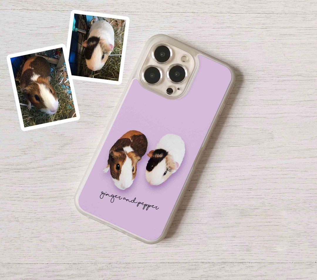 来图订制定制宠物天竺鼠绘画全包手机壳 iPhone 16 15 14 Pro Max - 手机壳/手机套 - 塑料 多色