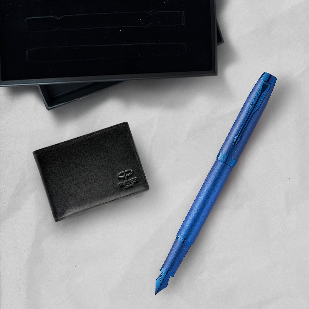 Parker 派克新IM 电光蓝钢笔  牛皮短夹礼盒  免费刻字 - 钢笔 - 其他金属 蓝色