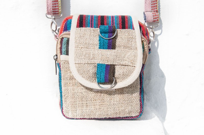 天然棉麻收纳包/民族风零钱包/相机包/手机包/卡夹/斜背包-彩虹色 - 侧背包/斜挎包 - 棉．麻 多色
