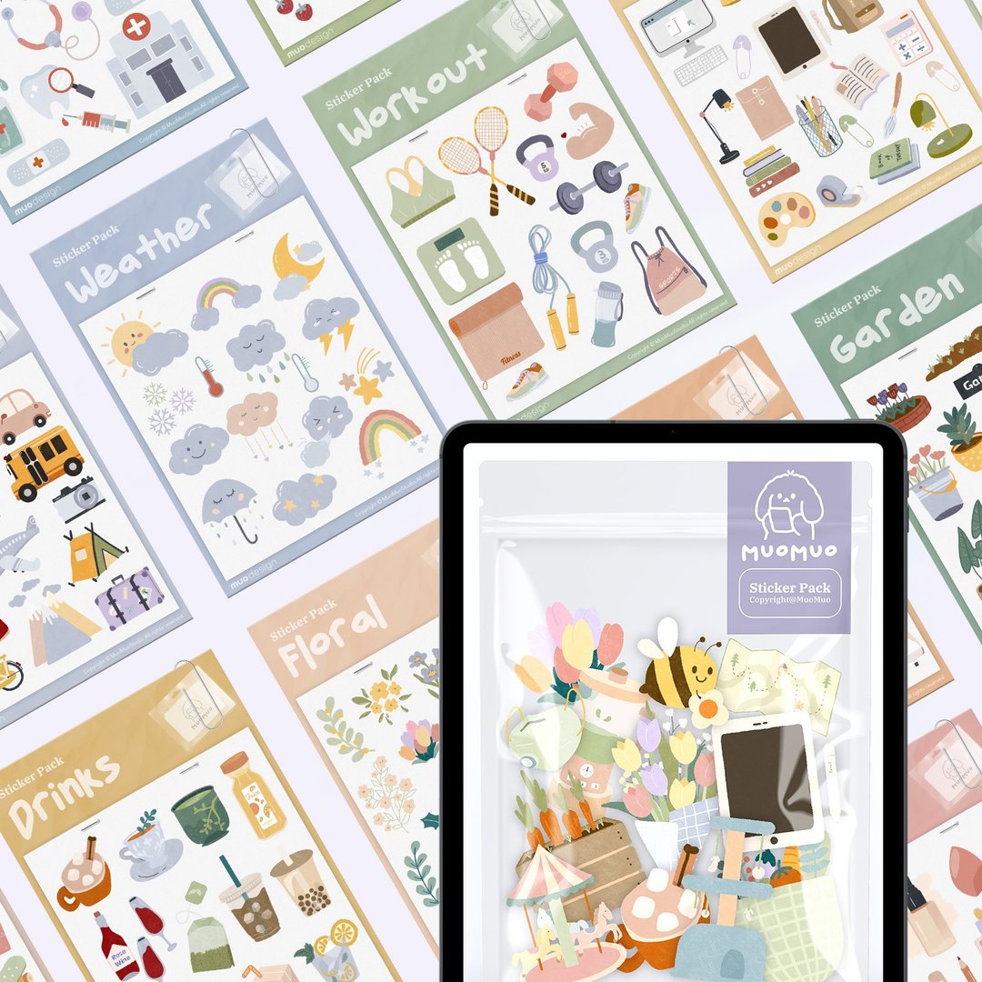 电子手帐生活类数位贴纸组/231枚/Goodnotes一键导入/Notability - 电子手帐及素材 - 其他材质 