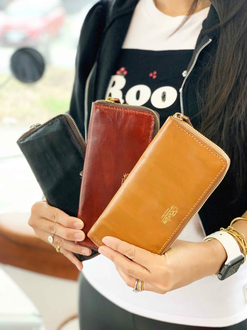 经典拉链长夹/皮夹/钱夹/钱包-双层 意大利植鞣牛革 Color:多色 - 皮夹/钱包 - 真皮 