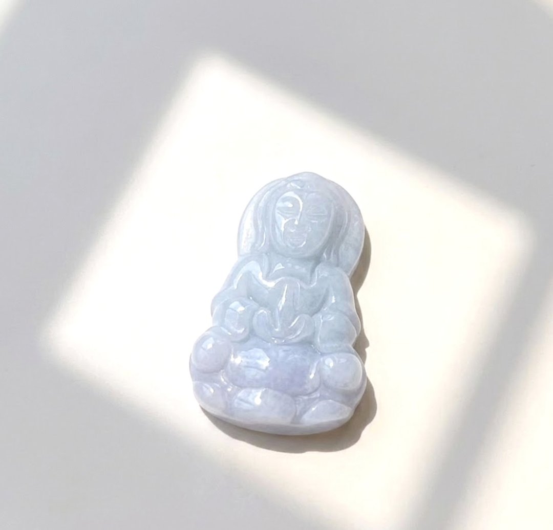 紫罗兰翡翠宝瓶观音菩萨项链 | 天然缅甸玉翡翠A货 | 送礼 - 项链 - 玉石 绿色