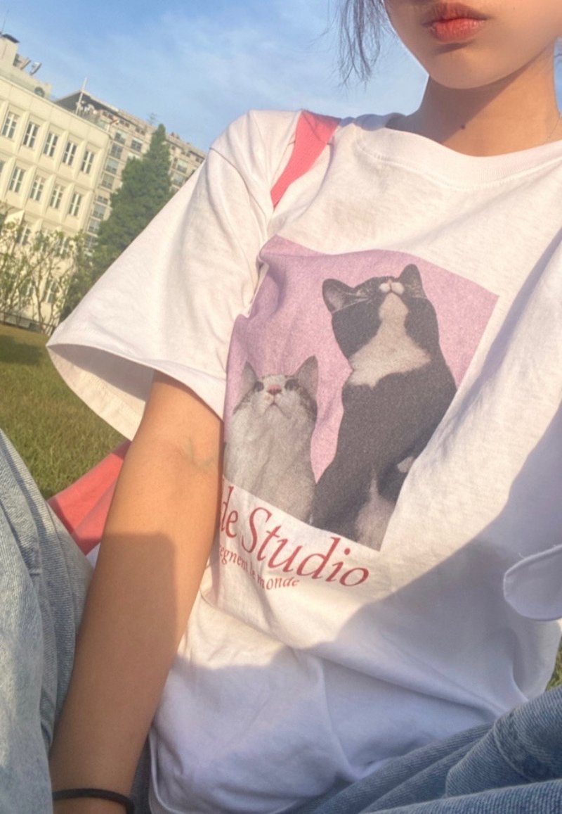 PINK CATS T-SHIRTS - 中性连帽卫衣/T 恤 - 棉．麻 白色