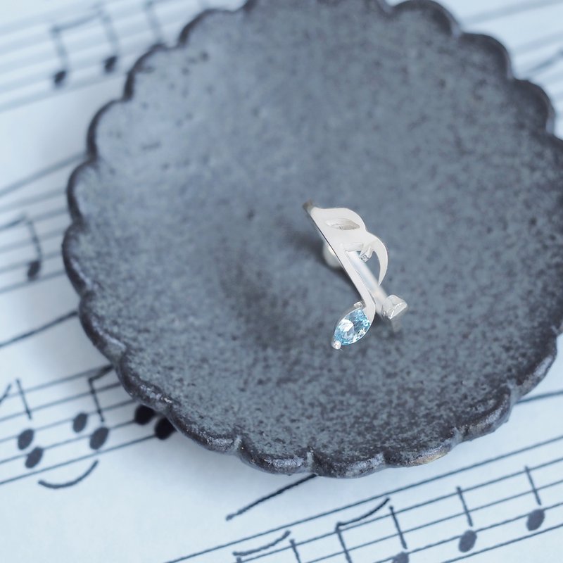 Aquamarine 16th Note Ring Silver 925 - 戒指 - 其他金属 蓝色