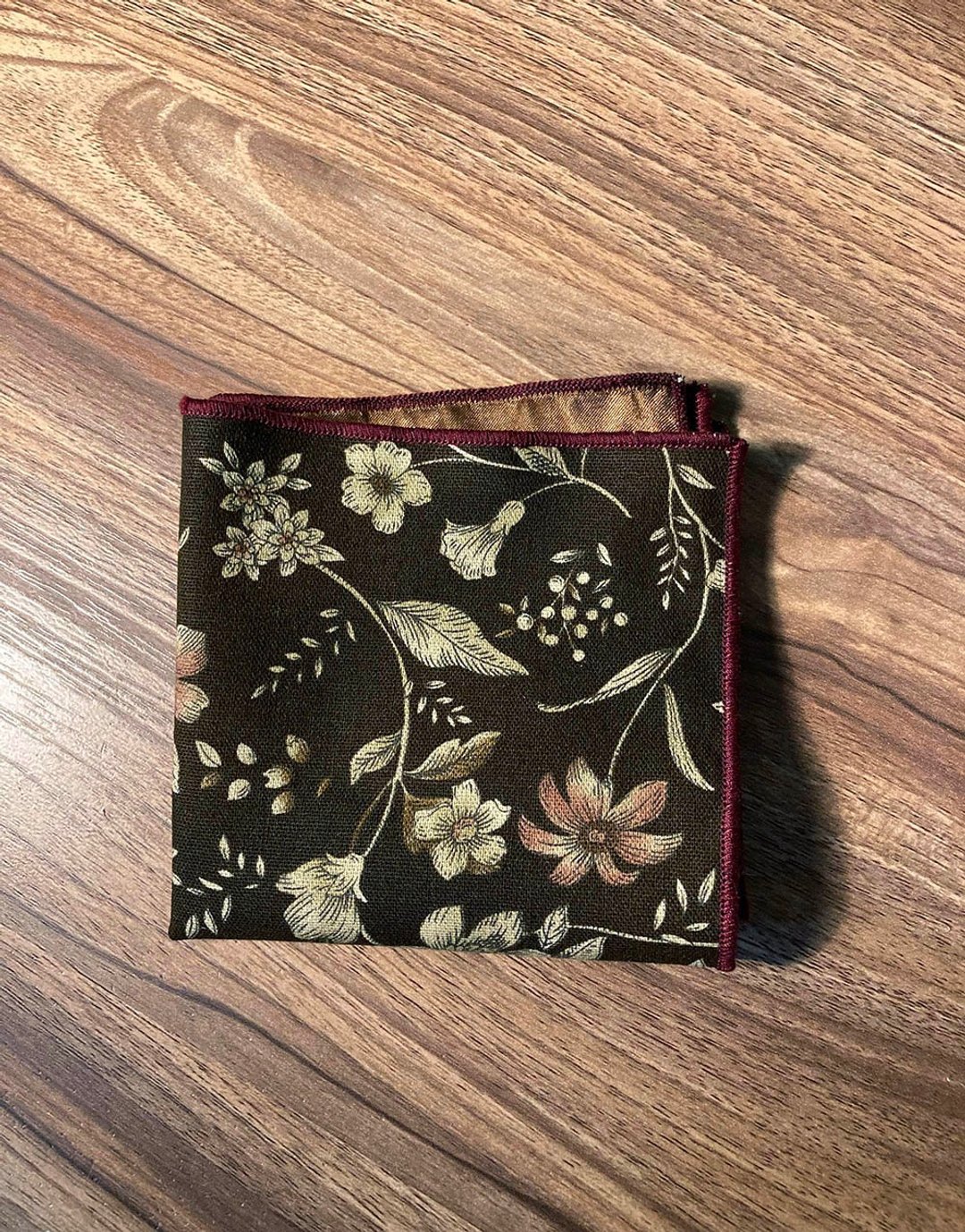 咖复古花 口袋巾 pocket square - 领结/领巾 - 棉 咖啡色