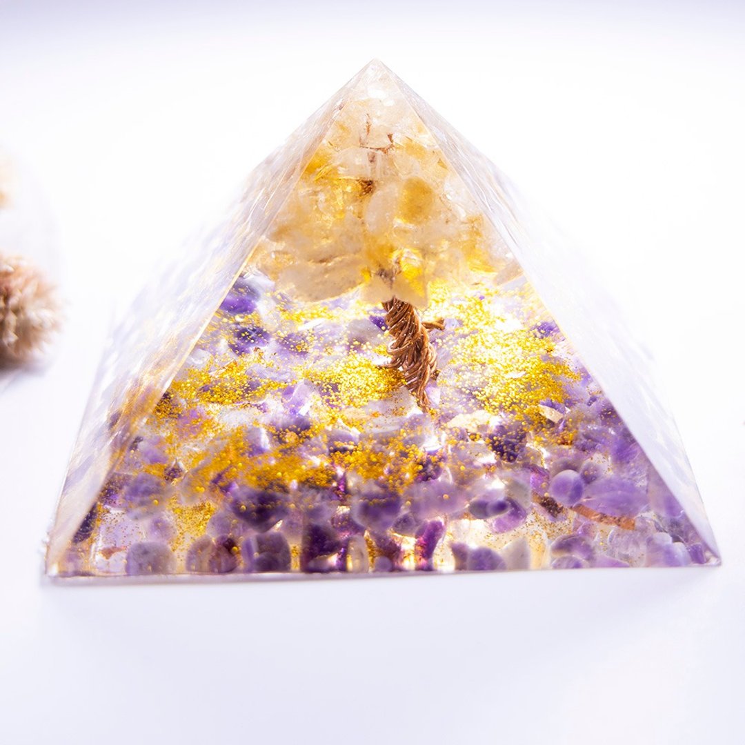 金字塔奥根塔Orgonite生命之树/脉轮/助眠/冥想/能量黄水晶紫水晶 - 其他 - 树脂 