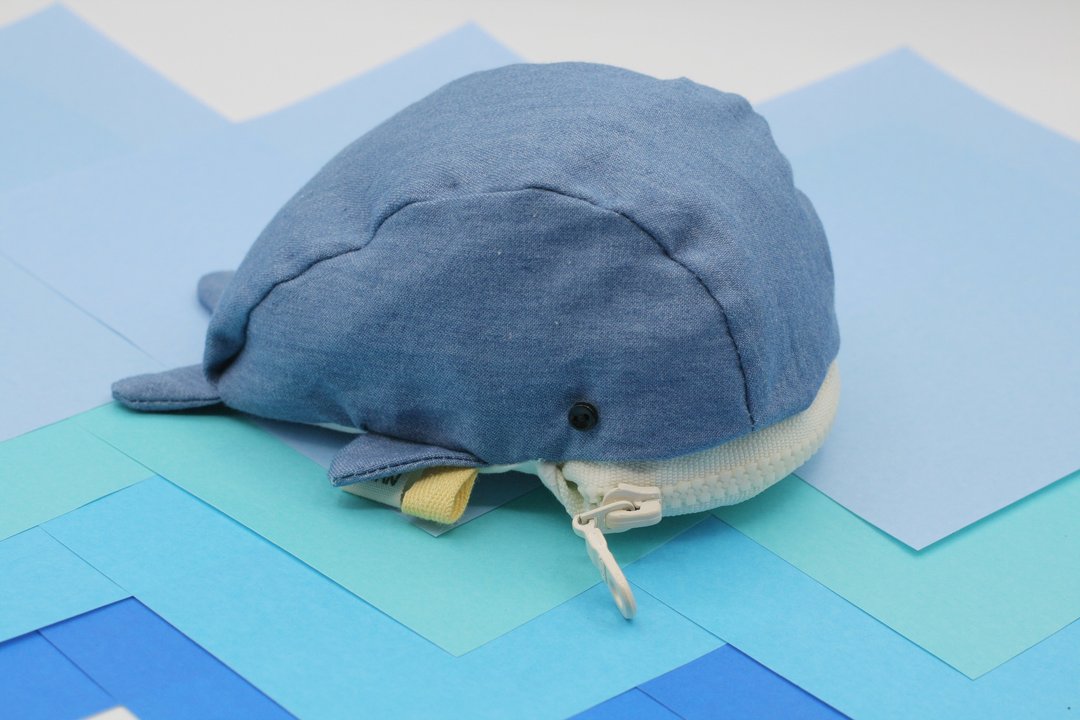 Handmade mini Whale pouch - 零钱包 - 棉 蓝色