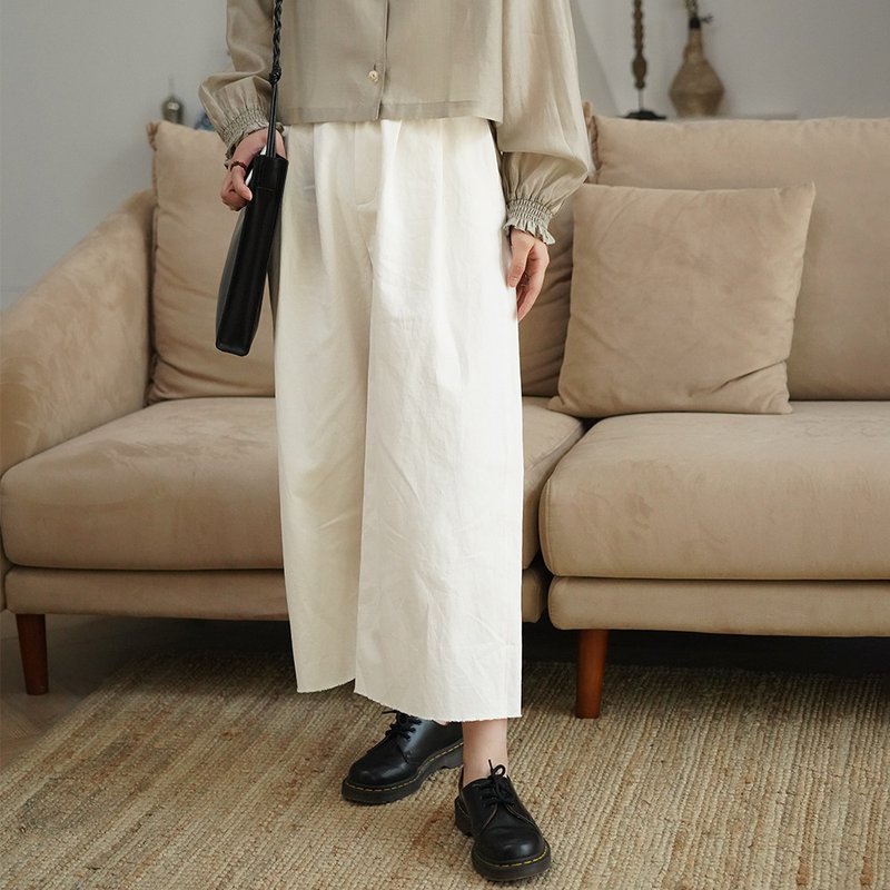 白色高腰直筒阔腿裤|裤子|夏款|亚麻|Sora-471 - 女装长裤 - 亚麻 白色